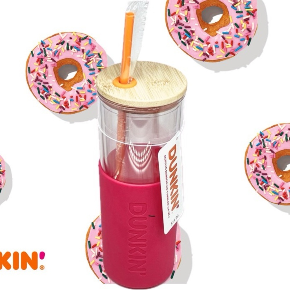 Dunkin' Pink and Clear Tumbler with Bamboo Lid